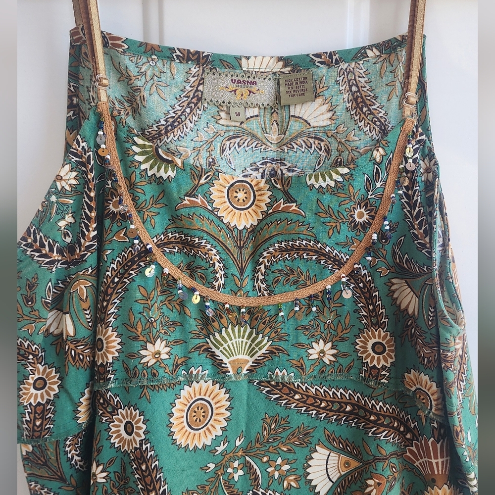 Vasna Desire Bohemian Green Patterned Dress, Size Medium, Cotton. - Picture 13 of 14